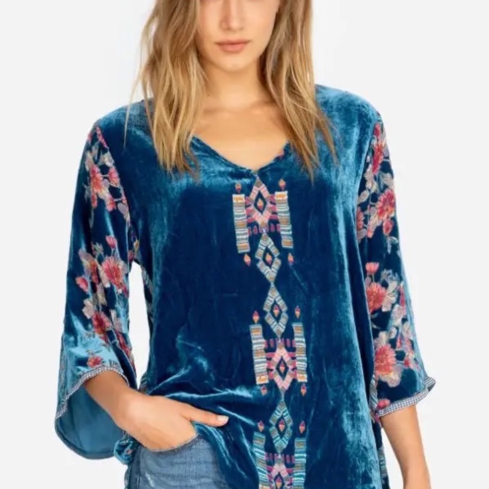 Johnny Was Fabiana Silk+Rayon Burnout Velvet Tunic - Size Large